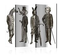 decomonkey Paravent décoratif intérieur Vintage Blanc Gris 225x172 cm | Cloison de séparation, Paravent en Bois, deux côtés, Hommes Motif Graphique Personnages rétro Silhouettes Animaux