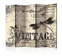 decomonkey Paravent décoratif intérieur Vintage Vert Beige 225x172 cm | Cloison de séparation, Paravent en Bois, seul côté, Anges Fleurs Inscriptions Ornements en français rétro Animaux
