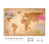 decomonkey Planche en fibre pour dessiner des épingles120x80 cm avec 50 broches Carte du monsur fond brun Tableau d'affichage et peinture sur toile en unn cartes du monde brunes