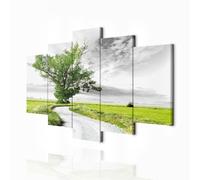 decomonkey - Tableau Acoustique Campagne 100x50 5 Pièces - Impression sur Toile Décoration Maison Isolation Peinture Image Phonique Déco Bureau Nuages arbres fantaisie nature ciel paysage