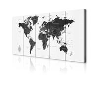 decomonkey - Tableau Acoustique Carte du Monde 150x60 5 Pièces - Impression sur Toile Décoration Maison Isolation Phonique Déco Bureau Cartes des continents sous-titrés dans le monde anglais