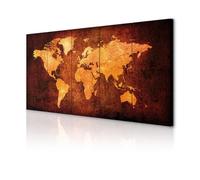 decomonkey - Tableau Acoustique Carte du Monde 200x80 5 Pièces - Impression sur Toile Décoration Maison Isolation Peinture Phonique Déco Bureau Cartes des continents bruns texture du monde orange