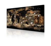 decomonkey - Tableau Acoustique Carte du Monde Abstrait 200x80 5 Pièces - Impression sur Toile Décoration Isolation Phonique Déco Bureau Lueur boussole continents cartes nuit monde texture doré