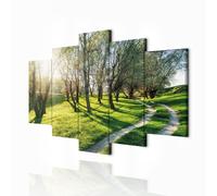 decomonkey - Tableau Acoustique Foret 100x50 5 Pièces - Impression sur Toile Décoration Maison Isolation Phonique Déco Bureau Route arbres paysage prairie forêt été champs rustique soleil campagne