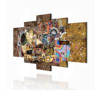 decomonkey - Tableau Acoustique Gustav Klimt Abstrait 200x100 5 Pièces - Impression sur Toile Décoration Maison Isolation Phonique Déco Bureau Abstrait ethnique gustav klimt baiser d'amour coloré