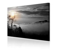decomonkey - Tableau Acoustique noir et blanc Paysage 120x80 1 Pièce - Impression sur Toile Décoration Déco Bureau Nuages arbres paysage brouillard ciel lever du soleil style d'affiche