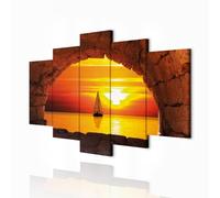 decomonkey - Tableau Acoustique Paysage Mer 200x100 5 Pièces - Impression sur Toile Décoration Isolation Phonique Déco Bureau Architecture lac pierre paysage ciel eau coucher de soleil voiliers