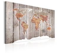 decomonkey Tableau d'broches à la carte du monde en toile avec 50 broches - 120x80 cm - Lettrage anglais - sur fond brun clair décoration muraleCarte de voyage à brochespour le salon, le bureau