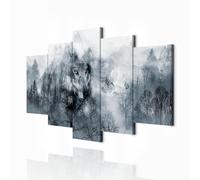 decomonkey Tableau Loups et Montagnes 200x100 cm - Impression sur Toile 5 Pièces avec Cadre en Bois, Forêt, Nature Sauvage et Loups, Décoration Murale Moderne Salon Chambre Bureau