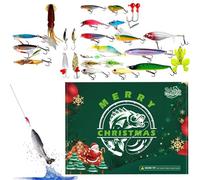 Décompte De Pêche,Calendrier De Compte À Rebours De 24 Jours De Noël pour La Pêche | Kit De Leurres - pour Adultes Adolescents Garçons Père Lac Rivière Ruisseau Bar Truite Poisson-Chat Eau Douce Eau
