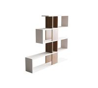 Deconation Bibliothèque en Panneaux De Particules Mélaminés Blanc Et Noyer - 120 X 109 X 20 Cm - Nombreuses étagères
