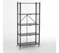Deconation Bibliothèque Métallique Pliable 5 Niveaux à roulettes - Noir Rangement Pratique 71,5 X 30,5 X H 163 Cm