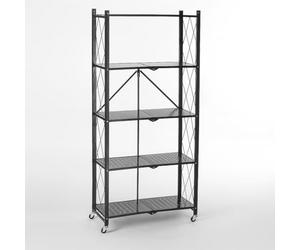Deconation Bibliothèque Métallique Pliable 5 Niveaux à roulettes - Noir Rangement Pratique 71,5 X 30,5 X H 163 Cm
