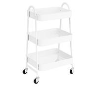 Deconation Chariot Métallique Rectangulaire 3 Niveaux à roulettes - Blanc - Rangement Pratique - L 45 X L 32 X H 78 Cm