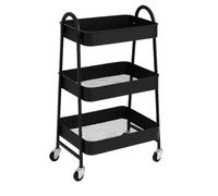 Deconation Chariot Métallique Rectangulaire 3 Niveaux à roulettes - Noir - Rangement Pratique - L 45 X P 32 X H 78 Cm