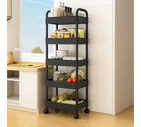 Deconation Desserte à roulettes Noire | Chariot De Cuisine Roulant 5 Niveaux | H 139 X L 41 X P 28,5 Cm | Etagère Toutes Pièces