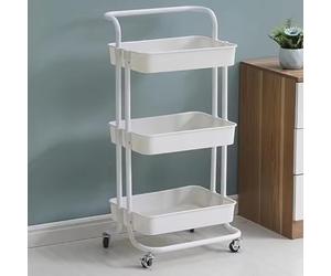 Deconation Desserte à roulettes Pliante Blanche | Chariot De Cuisine Roulant Et Pliable 3 Niveaux | H 90 Cm X L 40 Cm X P 30 Cm