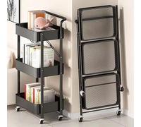 Deconation Desserte à roulettes Pliante Noire | Chariot De Cuisine Roulant Et Pliable 3 Niveaux De Rangement | H 90 Cm X L 40 Cm X P 30 Cm
