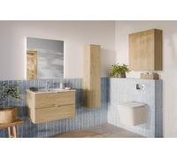 Deconation Ensemble Complet Meuble Vasque 80 Cm + Vasque + Miroir LED + Colonne + 2 Meubles Hauts - Caldera Clair