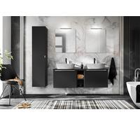 Deconation Ensemble Complet Salle De Bain - sous-Vasque 180cm + 2 Vasques + Miroirs LED + Colonne - Noir Et Chrome Argent - Rosario Black