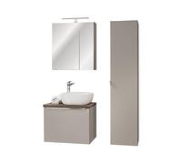 Deconation Ensemble Complet Salle De Bain - sous-Vasque 60cm + Vasque + Cabinet Miroir LED + Colonne - Taupe Et Chrome Argent - Rosario