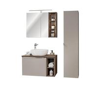 Deconation Ensemble Complet Salle De Bain - sous-Vasque Ouvert 80cm + Vasque + Cabinet Miroir LED + Colonne - Taupe Et Chrome - Rosario