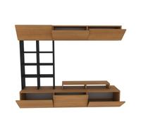 Deconation Ensemble Meuble TV en Panneau Mélaminé Teck Et Noir avec étagère Murale Et Armoire