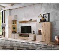 Deconation Ensemble Meuble TV Mural Catalina avec Vitrine Et éclairage LED - Bois MDF Cachemire Et Chêne Viking - 320 X 197 X 45 Cm