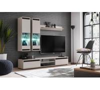 Deconation Ensemble Meuble TV Mural Modo avec Vitrine - Bois MDF Cachemire Et Noir - 175 X 150 X 37 Cm