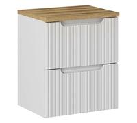 Deconation Ensemble Meuble Vasque 2 Tiroirs Et Plateau Effet Chêne L 50 X P 40 X H 59,5 Cm - Astral Blanc