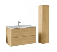 Deconation Ensemble Meuble Vasque 80 Cm + Vasque + Colonne - L 80 X P 46 X 51,5 Cm - Caldera Clair