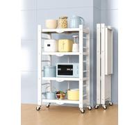 Deconation Etagère Métallique Pliable Haute Solidité 4 Niveaux Blanche 71 X 34 X H 125 Cm - 4 roulettes Renforcées