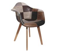 Deconation Fauteuil Cuir Synthétique| Scandinave Patchwork Marron Et Gris| H 85 X P 60,5 X L 62 Cm | Pieds en Bois Brut | Multicouleurs