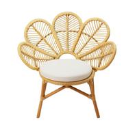 Deconation Fauteuil en Rotin Paon avec Coussin Blanc - Chaise pour Extérieur Ou Intérieur - D 70 X P 85 X H 90 Cm