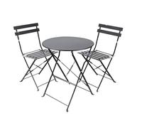 Deconation Lot 3 Pièces Ensemble Jardin Pliant Table Ronde ø60 Cm + 2 Chaises Métal Noir