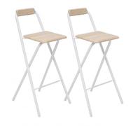 Deconation Lot De 2 Chaises De Bar Pliables en Métal Blanc Et Assise Effet Chêne