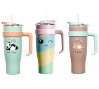 Deconation Lot De 3 Mugs De Transport Xxl Kawaii 1,2l - Boissons Chaudes Ou Froides - Couvercle étanche Multi Ouvertures