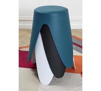 Deconation Lot De 3 Tabourets Légers Empilables en Plastique - Blanc Bleu Noir - D 30 X H 46 Cm - Gain De Place
