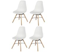 Deconation Lot De 4 Chaises Architecte Coque en Polypropylène Et Pieds en Bois - Blanc