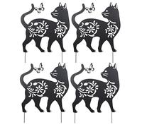 Deconation Lot De 4 Décorations De Jardin Chat en Métal Noir à Planter 52 X 65 Cm