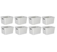 Deconation Lot De 8 Bacs De Rangements 30l Plastique Fabriqués En France - Blanc Cérusé Décor Stone