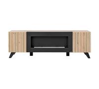 Deconation Meuble TV avec Cheminée Artificielle Liam en Bois - Beige/Noir - L 160 X H 52 X P 45 Cm