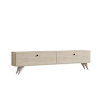 Deconation Meuble TV Banc TV en Bois MDF Effet Travertin - L 160 × P 25 × H 40 Cm