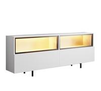 Deconation Meuble TV Bois MDF Mélaminé Blanc - L180 X H67 X P32 Cm - éclairage LED - Pieds Métal