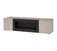 Deconation Meuble TV Catalina avec Cheminée Bioéthanol - Bois MDF Cachemire Et Chêne Viking - 160 X 42 X 45 Cm