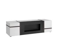 Deconation Meuble TV Cross avec Cheminée Bioéthanol - Bois MDF Blanc Brillant Et Orme Perla - 150 X 50 X 50 Cm