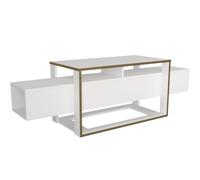 Deconation Meuble TV en Panneau Mélaminé Blanc Et Doré 160 X 49,8 X 46,1 Cm