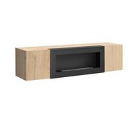Deconation Meuble TV Suspendu Fly avec Cheminée Bioéthanol - Bois MDF Chêne Hickory Jackson - 160 X 40 X 40 Cm
