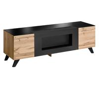 Deconation Meuble TV Thin avec Cheminée Bioéthanol - Bois MDF Noir Et Chêne Wotan - 150 X 47 X 45 Cm