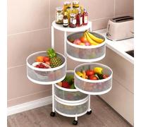 Deconation Resserre 5 Paniers Rotatifs sur Roues en Acier Blanc | H 90 Cm X D 30 Cm | Etagère De Rangement Cuisine, Salle De Bain